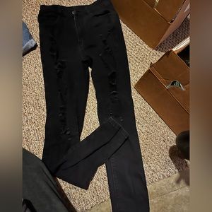 SHEIN Ripped Black Tight Long Style Jeans